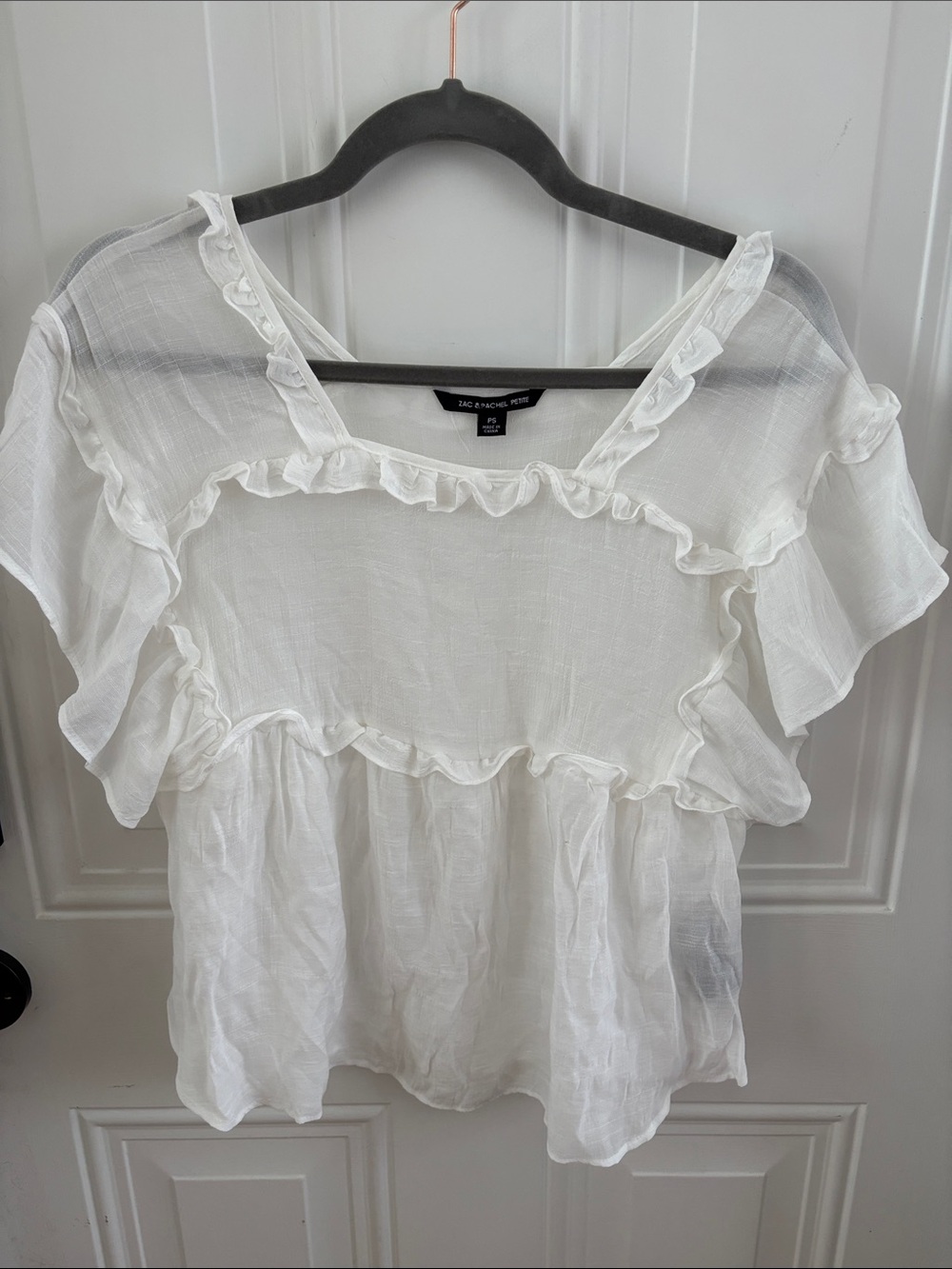 (5/$20) Zac & Rachel White Ruffled Gauze Blouse